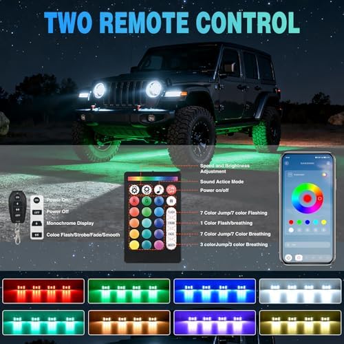 Nilight RGBW LED Rock Lights Kit 4 Pods 22 LEDs Wide Angle Lighting - Image 5
