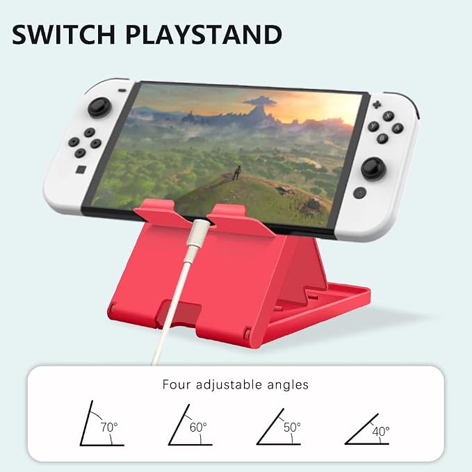 Stand Compatible with Nintendo Switch, Adjustable Switch Playstand, Foldable Phone Stand for Desk, Compact & Portable Switch Holder Accessories (Red) - Image 3