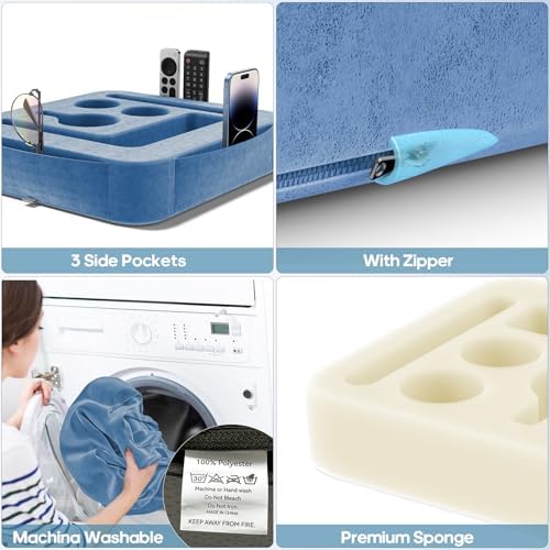 Couch Cup Holder Tray, Couch Caddy for Drink, Snack, Phone, Remote, Ipad, Game Controller, Large-size Sofa Cup Holder for Bed, Sofa, Car, Desk, Blue - Image 6