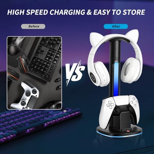 PS5 Controller Charging Dock with RGB Headphone Stand - Image 5