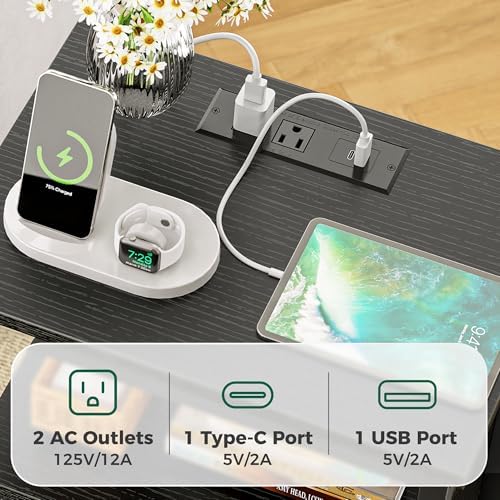 Huuger Nightstands Set of 2, End Tables with Charging Station, Side Table - Image 4