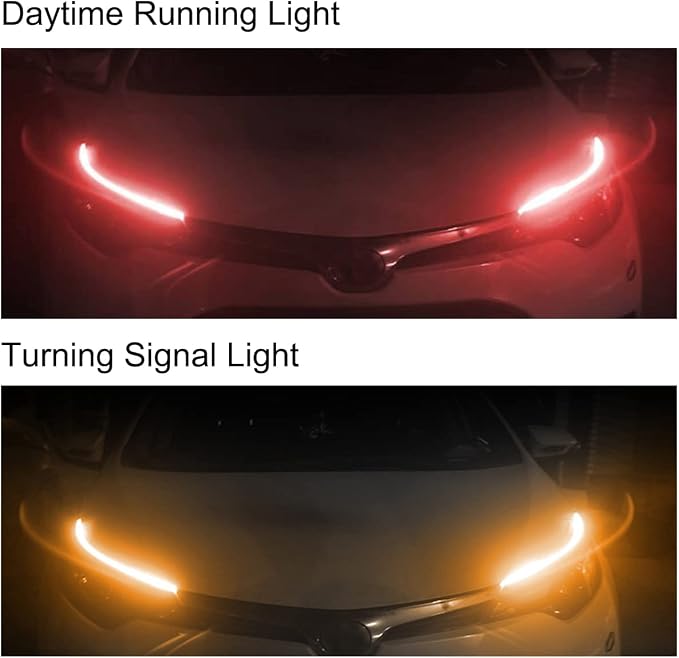 TEKSHINNY Headlight LED Strip, 2Pcs 24 Inches Flexible Dual Color Red Turn Signal Yellow Lights, Waterproof Daytime Running Light Strip for Car, Truck, SUV - Image 2