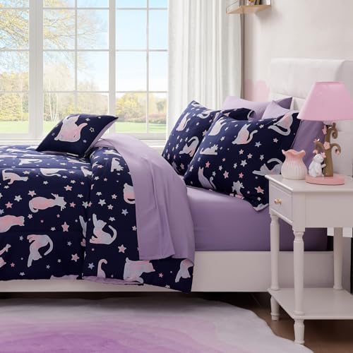 Twin Comforter Set for Girls-3 Pieces Cat Glow in the Dark Twin Bedding - Image 4