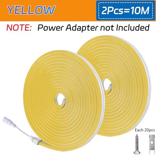 Neon Light Strip/32.8FT/10M Flexible and Waterproof LED Rope Light with Mounting Clips for Indoor & Outdoor Use, [Power Adapter Not Included] Yellow - Image 6