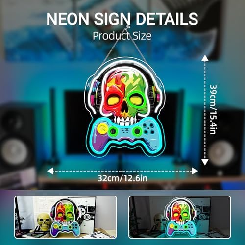 Game Neon Sign Skull Neon Sign For Wall Decor Teen Boy Room Decor - Image 5