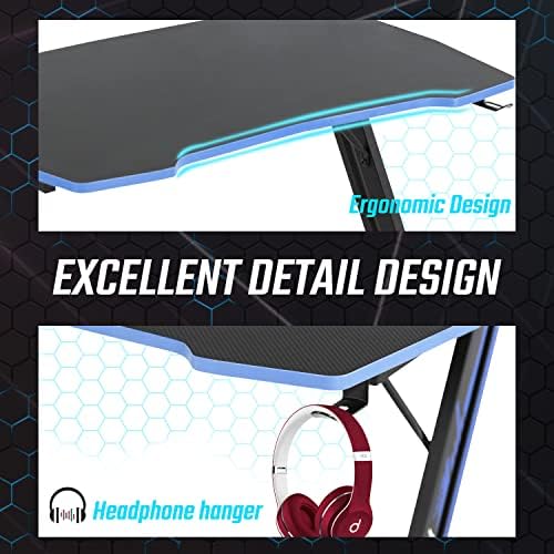 BestOffice Gmaing Desk Z Shaped 39.4in Computer Gaming Workstation Ergonomic Gaming Table with Headphone Hook for Game Players, Blue - Image 7