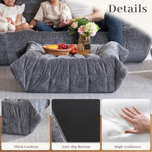 HABUTWAY Bean Bag Ottoman,Memory Foam Foot Rest,Ottoman,Grey | Fireside Chair Ottoman,Memory Foam Lazy Bean Bag Sofa for Living Room,Bedroom,Dorm,Office - Image 3