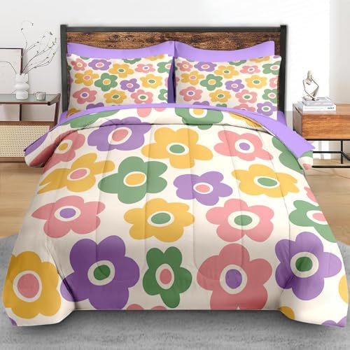Pamnest Twin Comforter Set with Sheets, 5 Pieces Vintage Flower Bedding - Image 3