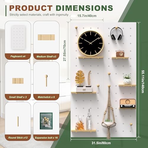 Modular Wooden Peg Board Wall Organizer DIY Thick Pegboard Kit(31.4X55.1in) - Image 2