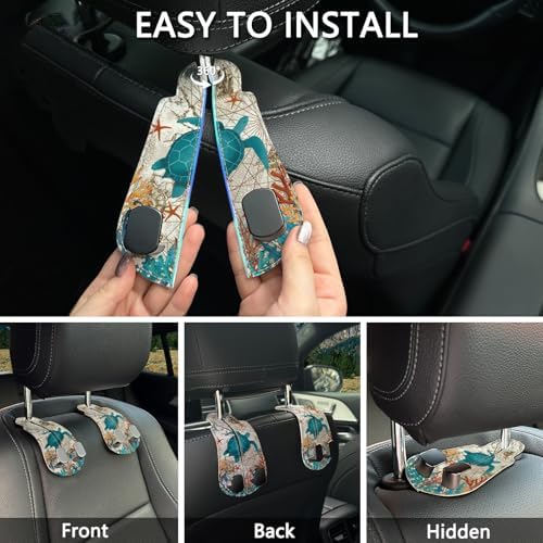 Blusabaca 2PCS Car Seat Headrest Hooks, Purses Bags Holder, Sea Turtle - Image 6