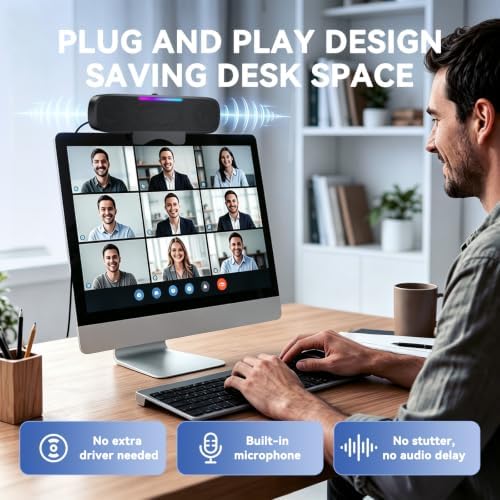 OHAYO Computer Speakers for Desktop PC Monitor, USB Plug-in Laptop Speaker Bar with G-Sensor, BT 6.0, Loud Sound with Deep Bass, RGB Light, Easy Clip-on Design, Volume Knob, USB-C Adapter (Black) - Image 5