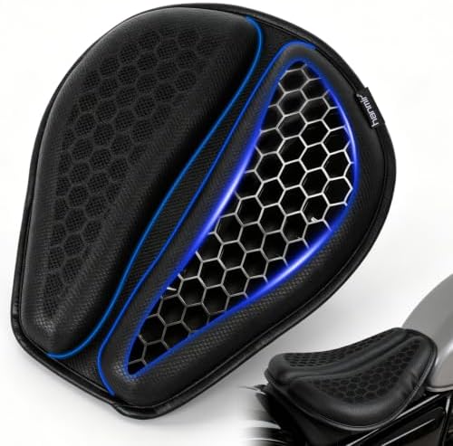 Motorcycle Gel Seat Cushion - Foldable Soft Pressure Relief Pad with Petal Ergonomic Design & 3D Honeycomb Breathable Structure, Cool & Comfortable for Long Rides (Black) by Hanmir
