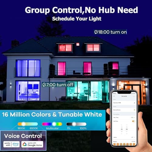 4 Pack Smart Light Bulbs,WiFi & Bluetooth LED Light Bulb That Works with Alexa & Google Home, Color Changing Light Bulb, 10W A19 E26 2.4Ghz WiFi Light Bulbs 60 watt Equivalent, 800lm Dimmable - Image 5