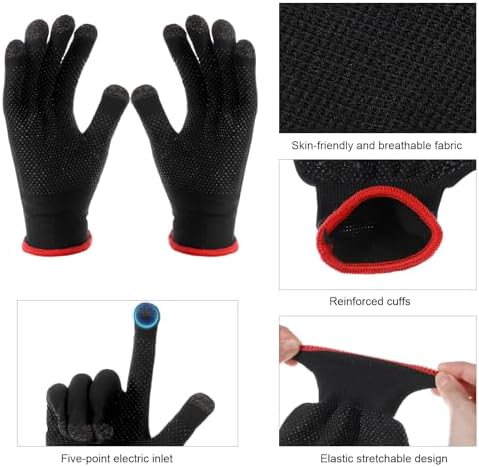Gaming Gloves for Sweaty Hands, Ultra-Thin Touchscreen Mobile Game Gloves, Anti-Sweat Breathable Finger Sleeve, Non-Slip Silicone Grip for Phone Tablet Gaming, Black Gamer Glove for Streamers - Image 3