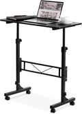 Amztabler Small Standing Desk Adjustable Height, Mobile Stand Up Desk with Wheels, 32 Inch Portable Rolling Desks Conference Room Tablesf for Walking Pad Treadmill Black by Amztabler