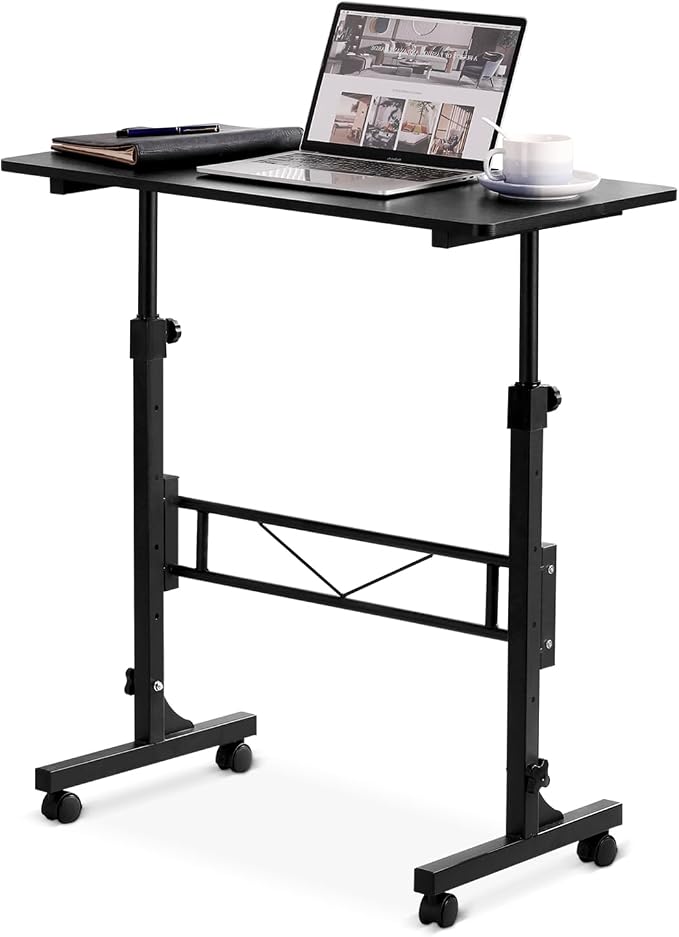 Amztabler Small Standing Desk Adjustable Height, Mobile Stand Up Desk with Wheels, 32 Inch Portable Rolling Desks Conference Room Tablesf for Walking Pad Treadmill Black by Amztabler