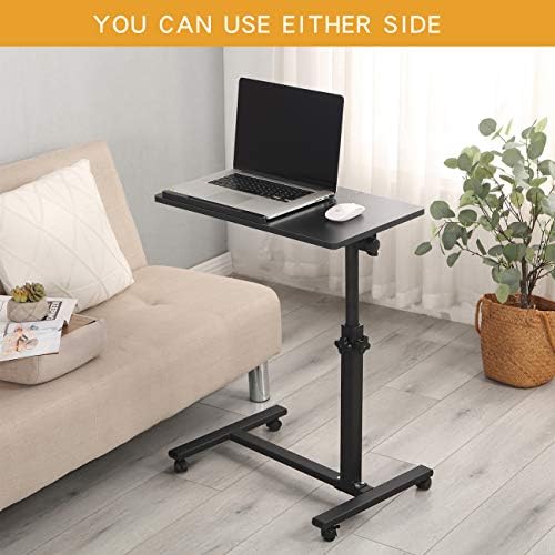 TigerDad Overbed Bedside Desk Mobile Rolling Laptop Stand Tilting Overbed Table with Wheels Height Adjustable Tray Table for Laptop Bed Sofa Side Table, Home & Hospital Use (Black) - Image 4