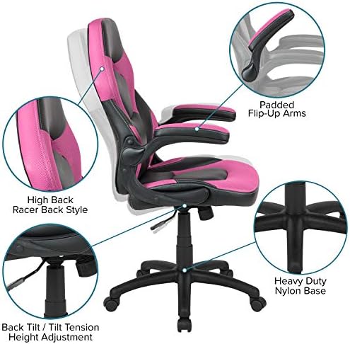 Flash Furniture LeatherSoft Swivel Adjustable Gaming Chair, Pink/Black | Ergonomic, Flip-up Arms, Height Adjustable, Racing Style - Image 4