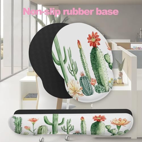 Cactus Succulent Greenery Flower Keyboard Wrist Rest Pad and Mouse Pad Wrist Support Set,3-in-1 Ergonomic Mouse Pad with Non-Slip Rubber Base for Home Office Game Computers Desk, - Image 7