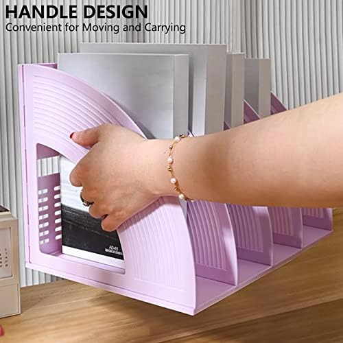 SAYEEC Sturdy Magazine Holder 4 Compartments Plastic Desktop File Organizer File Dividers Office Organizer Storage Document Magaizne Rack Display Box (Purple) - Image 3