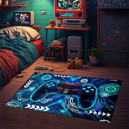 Gaming Rug for Boys Room - Gamer Rug, 5'X7' Cool Gaming Carpet for Teens Boys Bedroom Playroom Decor, Blue Game Controller Gaming Carpet for Office Computer Chair Floor Mats - Image 4