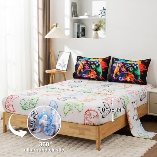 NTBED Game Console Comforter Set for Boys Girls Kids Tie Dye GamingLightweight Microfiber Gamer Bedding Sets (Multi, Queen 5Pcs) - Image 6