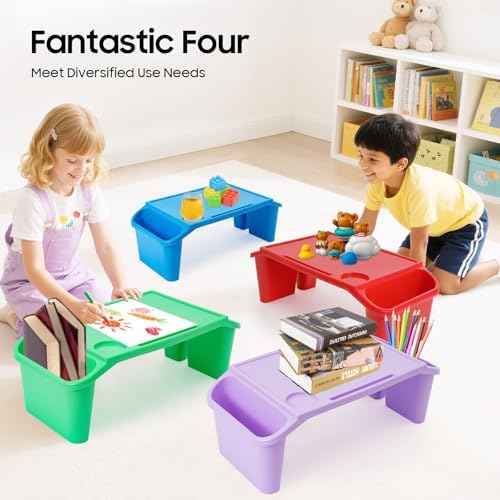 4-Pack Kids Lap Desk Trays, Portable Lightweight Plastic Laptop & Activity Trays with Storage Compartments, Non-Slip Feet & Cup Holder, Perfect for Writing, Eating, Gaming, Snacks for Boys & Girls - Image 2