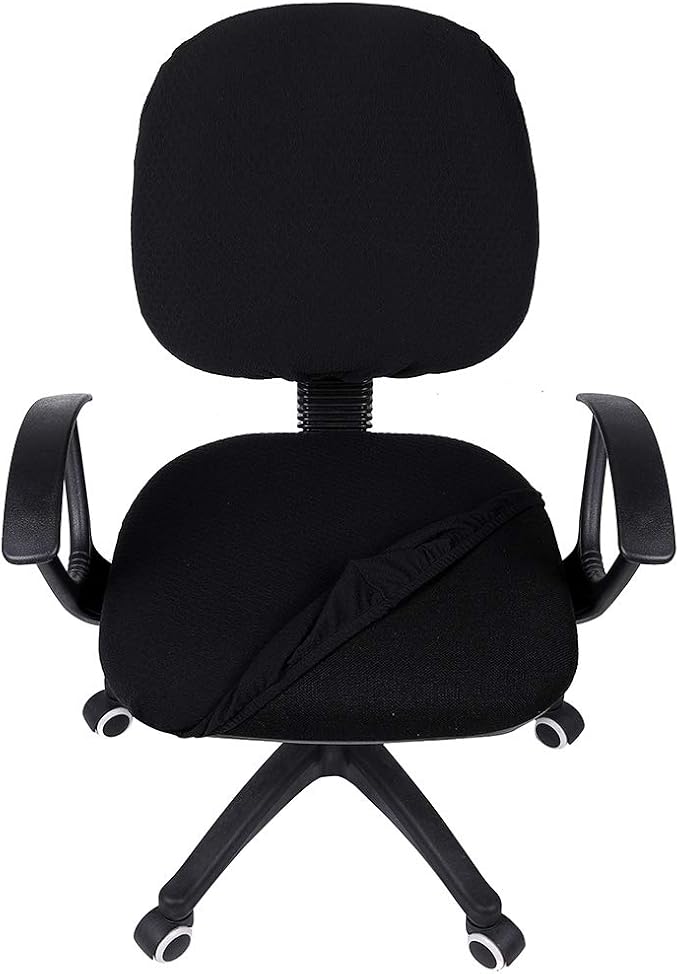 Smiry Office Computer Chair Covers for Desk Rotating Chair Protector | Stretch Jacquard Removable Washable Universal Slipcovers, Seat + Backrest Cover, Black - Image 4