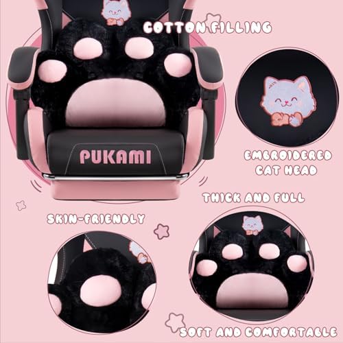 PUKAMI Pink Gaming Chair with Cute Cat Ears | Computer Chair for Girl with Footrest,Ergonomic Gamer Chair for Adult, Kawaii Gaming Chair, Game Chair (Light Black) - Image 4