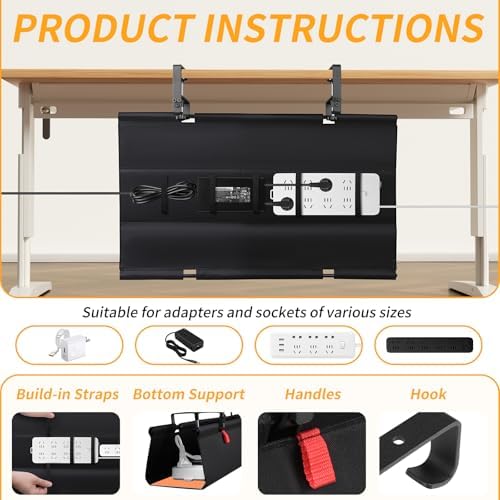 Under Desk Cable Management Tray No Drill, 28Inch Cable Management,Black - Image 2