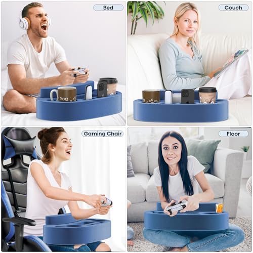 Couch Cup Holder Pillow with 6 Slots, Couch Organizer Caddy & Buddy with Customized Game Controller Hole & Armrest Pads, Removable & Washable Drink Pillow Gamer Gift for Remote, Phone, Snack - Image 5