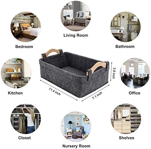Small Storage Basket Soft Felt Collapsible Baskets Storage Bins for Cellphone Earphone Chargers Cables Make Up Shelf Fabric Drawers Storage Baskets Cute Storage Baskets Light Gray - Image 5
