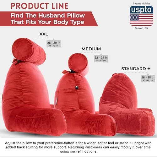 Husband Pillow Red, Original Reading Pillow in Bed Rest Chair, Shredded Memory Foam Large Lounge Cushion Adult Backrest with Arms, Comfy Back Support for Sit Sitting Up, Washable/Removable Cover - Image 5