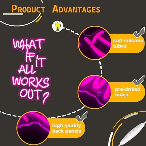 Allball What If It All Works Out Neon Sign, Motivational Neon Light LED Inspiration Dreamer Sign USB Powered Dimmable, for Office Bedroom Game Room Reading Room Dreamer Provide Wall Decor(16.1*10.8 In) - Image 4