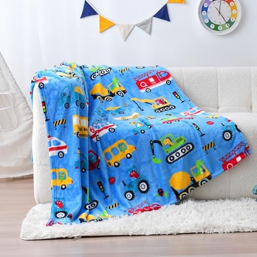 SOCHOW Cute Car Truck Fleece Throw Blanket for Boys, Blue 50 x 60 Inches - Image 2