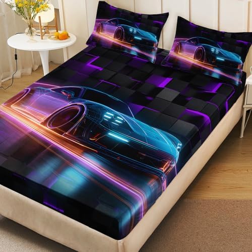 HOSIMA Boys Race Car Bedding Sets Full,1 Fitted Sheet+2 Pillowcases. - Image 4