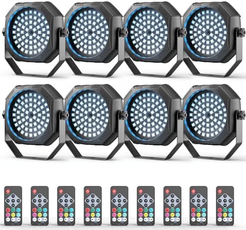 Rechargeable Strobe Light, 60 LED RGB Mini Stage Light, 30W Battery Powered Strobe with Remote & Sound- Activated Control Mode, LED Par Can for Party Home Band Bars, 8 Pack by DazzlingStageStageLights