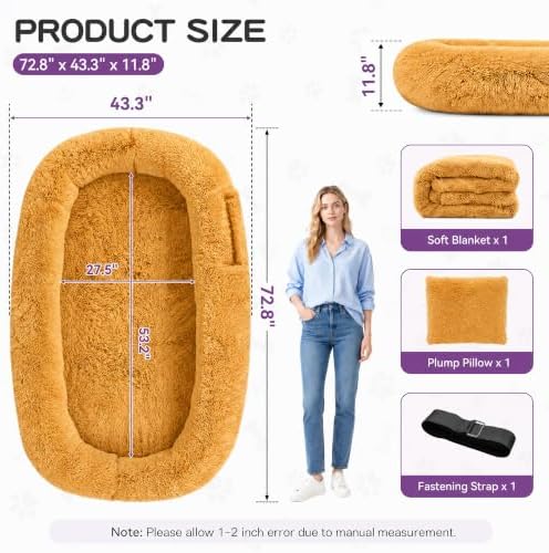 Human Dog Bed, Oversized Plush Lounger Bed with Plump Pillow and Blanket - Image 2