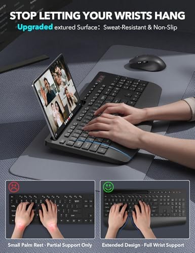 Wireless Keyboard and Mouse Combo - Full-Sized, Ergonomic Wrist Rest - Image 2