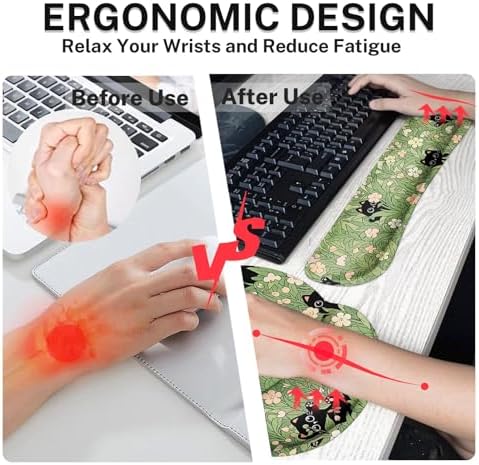 Arttown Keyboard Mouse Pad Set, 4 in 1 Desk Mat Set Black Cat - Image 4