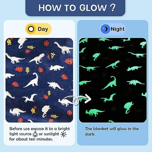SOCHOW Glow in The Dark Dinosaur Throw Blanket 60 x 80 Inches, Navy Blue - Image 2
