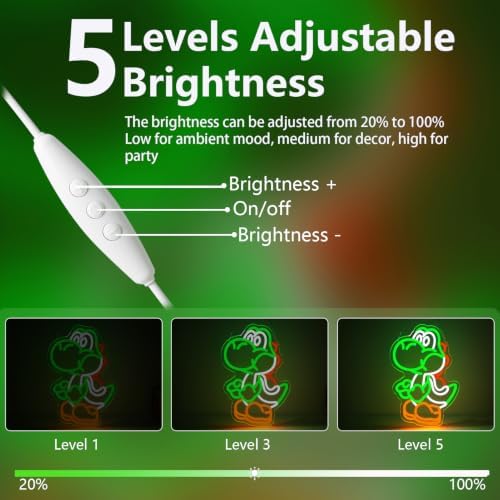 GALLIA Anime Theme Cartoon LED Neon Sign for Wall Decor, Dimmable Anime Light Up Display, Kids Bedroom Game Room Decoration, (Yoshi) - Image 2