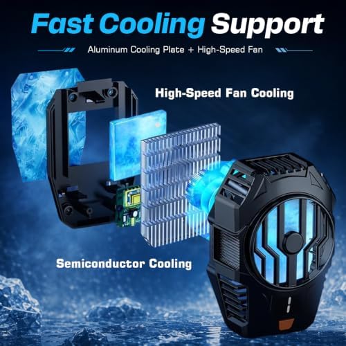 Clip-On Phone Cooler Semiconductor Cooling Fan - RGB Display Three-Speed Gaming Cell Phone Cooler Radiator for Mobile Cooling Pad Live Broadcasting Vlog Video Call - Image 4