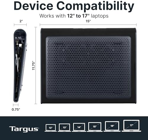 Targus 17 Inch Dual Fan Lap Chill Mat - Soft Neoprene Laptop Cooling Pad for Heat Protection, Fits Most 17" Laptops and Smaller - USB-A Connected Dual Fans for Heat Dispersion (AWE55US) - Image 6