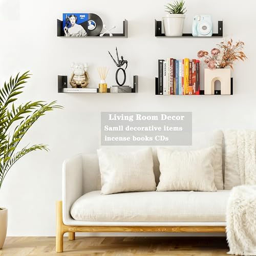 Metal Bali Floating Wall Shelves 15.5&13.8INCH for Storage and Decor Wall Mounted CD DVD&Books Perfume, Make up Storage Shelves Living Room, Bedroom, Bathroom & Kitchen,4P,Black - Image 3
