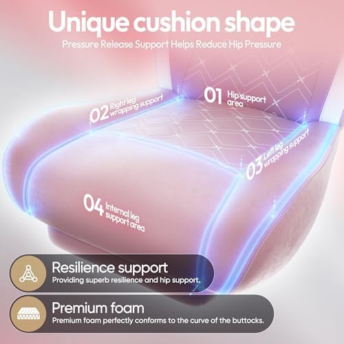 Dowinx Gaming Chair with Heated Massage Lumbar Support,Big and Tall Fabric Gaming Chairs for Adults with Footrest, Ergonomic Computer Game Chair with Poket Spring Cushions, 350lbs, Pink - Image 5
