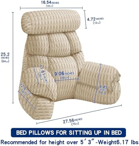 FXXUDVNIIN Back Pillow for Bed Sitting up – with 9.4" Armrest - Image 2