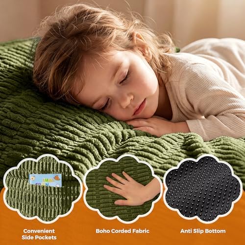 MAXYOYO Kids Bean Bag Chair, Comfy Bean Bag Sofa with Filler | Bean Bag Chair for Boys and Girls, Lazy Sofa with Pocket Floor Chair for Gaming, Reading, Dark Green - Image 5