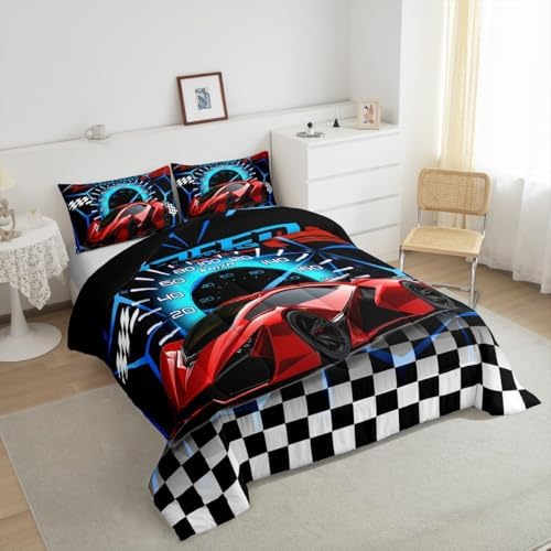 Feelyou Sports Car King Size Bedding Set Kids Racing Car Comforter Extreme Sports Comforter Set for Teens Cool Car Comforter Car Room Decor Car Sports Quilt Set 1 Comforter Set with 2 Pillowcase - Image 4