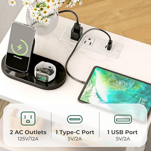 Huuger Nightstands Set of 2, End Tables with Charging Station, Side Table - Image 5